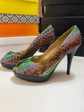Stuart Weitzman Mayan Serape Python Heels